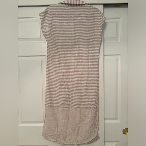 Lucky Brand Tan and Whie Striped Linen Dress Size Small - Picture 4 of 7